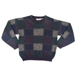 Michael Gerald Sweater Mens Medium Multicolor Check Knit Crew Neck Pullover